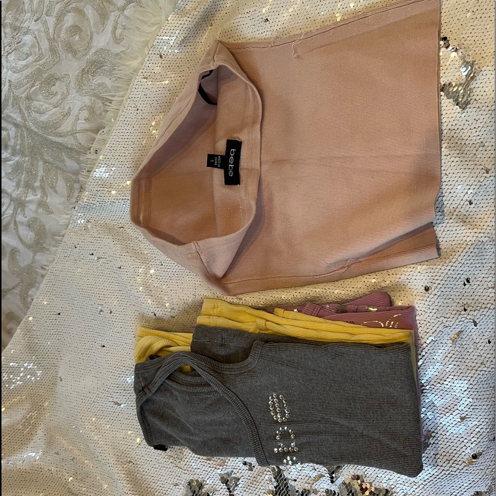 Bundle of women BeBe tank/t-shirts/long sleeve shirts with bling. Priced to sell